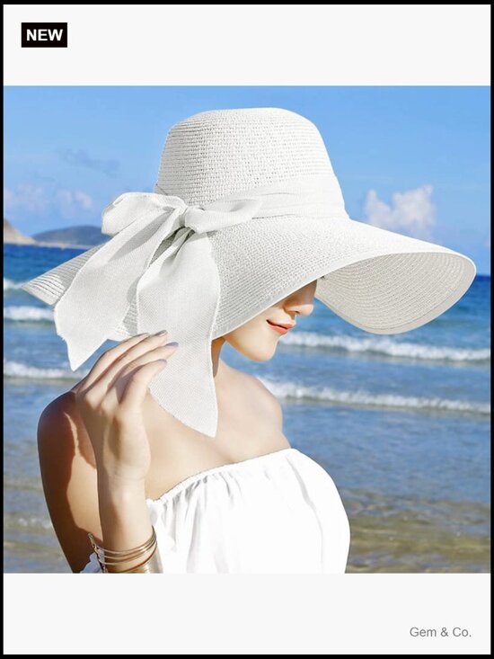 Large Floppy Sun Hat UPF 50+ Straw Beach Cap Adjustable Foldable Wide Brim main image 6